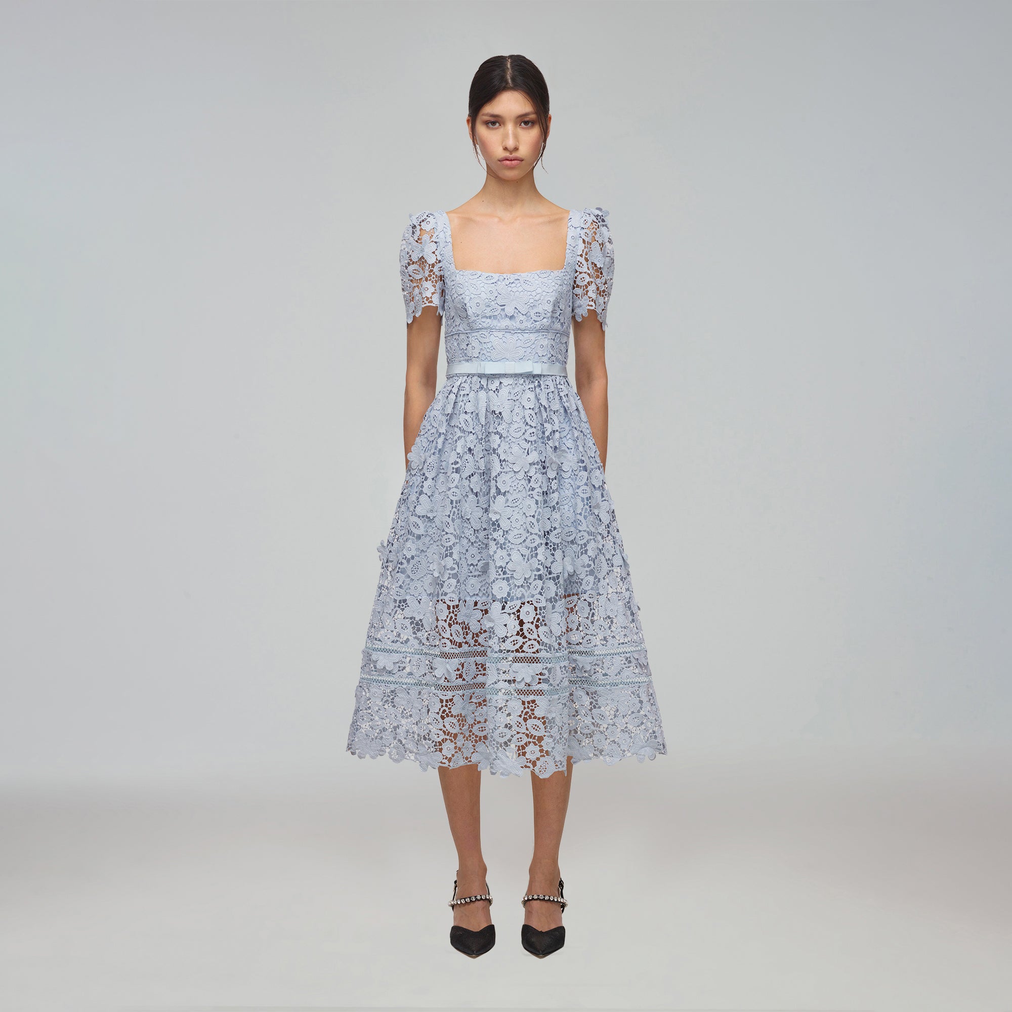 Powder Blue Guipure Lace Midi Dress ...